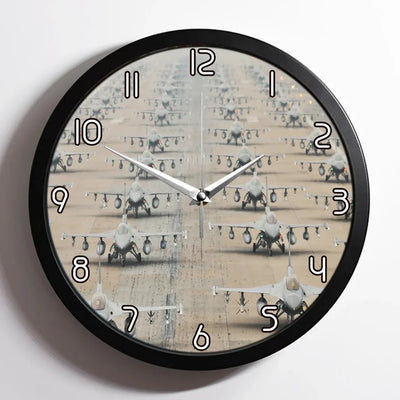 Military Jets aviation design on premium wood and metal wall clock.