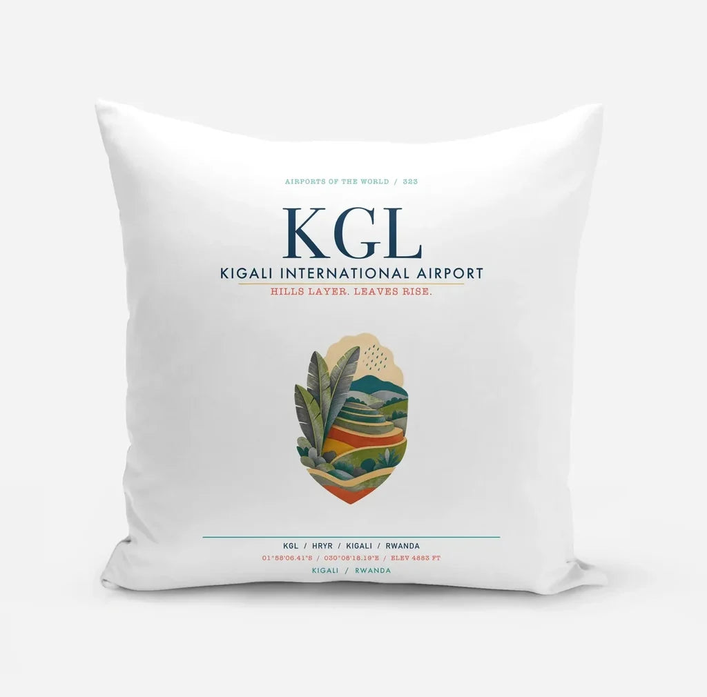 Kigali International Airport (KGL) design on white pillow