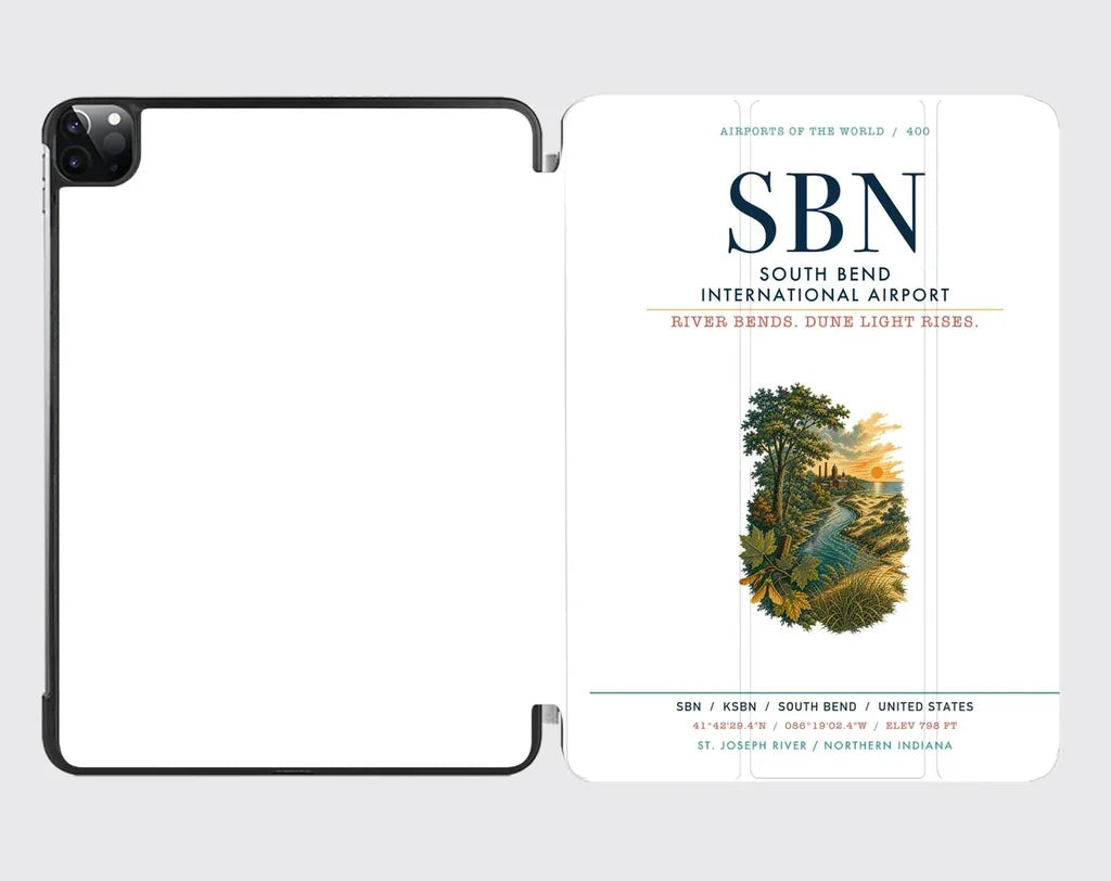 South Bend International Airport (SBN) design on white ipad tablet case