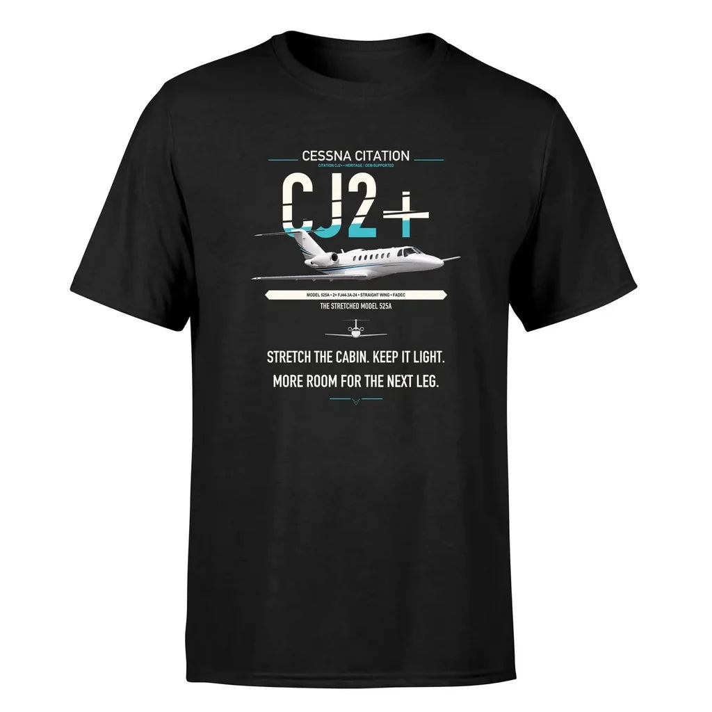 Cessna Citation CJ2+ design on black double-side t-shirt, single-side print