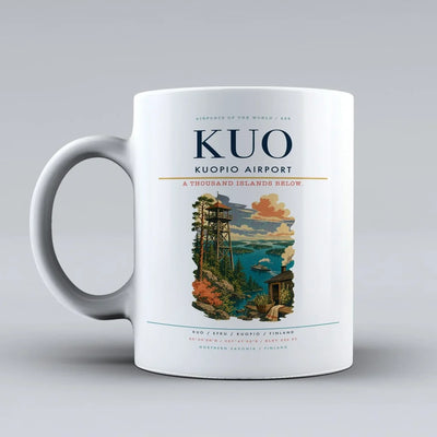 Kuopio Airport (KUO) airport code design on white ceramic mug