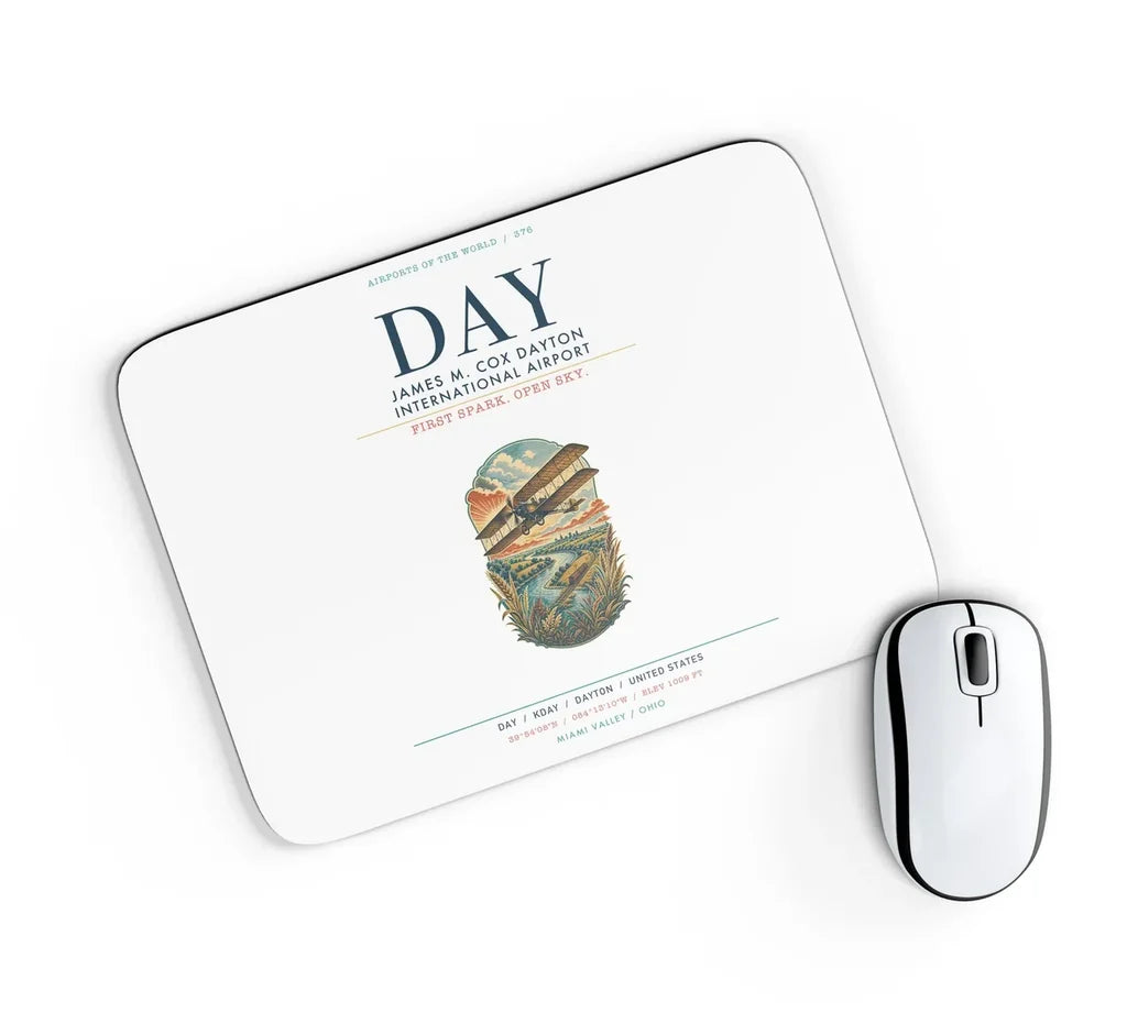 James M. Cox Dayton International Airport (DAY) design on white rectangle mouse pad
