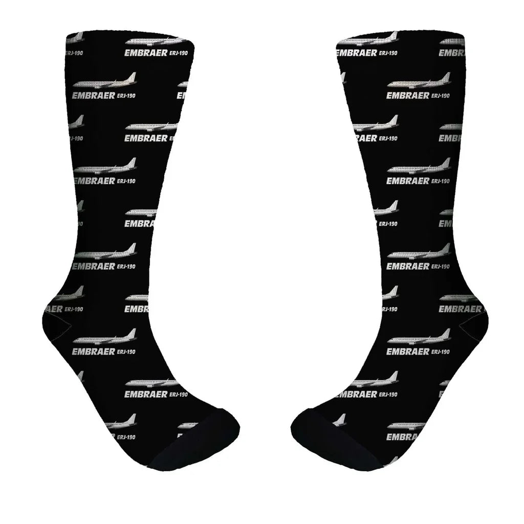 The Embraer ERJ-190 aviation design on soft cotton blend socks.
