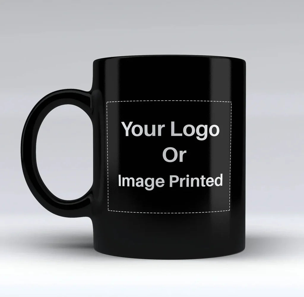 Custom Design/Image/Logo aviation design on black mug, matte black ceramic finish.