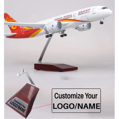 Side view of Hainan Airlines Boeing 787 Airplane Model (1/130 Scale) aviation LED model airplane in diecast metal with LED li.
