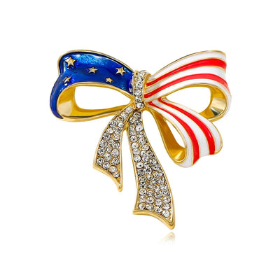Side view of American Bow Tie Badge aviation brooch in polished alloy, polished finish.