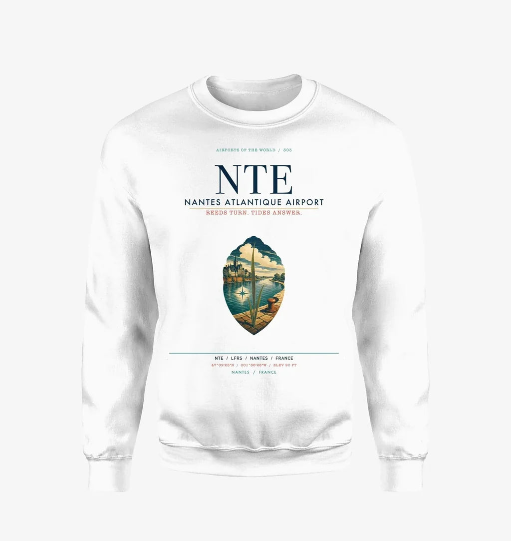 Nantes Atlantique Airport (NTE) design on white sweatshirt