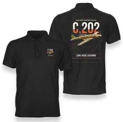 Macchi C.202 Folgore design on black double-side polo t-shirt, double-side print