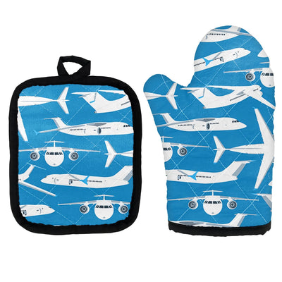 Big Airplanes Kitchen Glove & Holder aviation design on durable fabric with insulated lining kitchen glove holder.