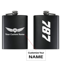 Thumbnail for Boeing 787 Text aviation design on stainless hip flask, compact pocket-size flask.