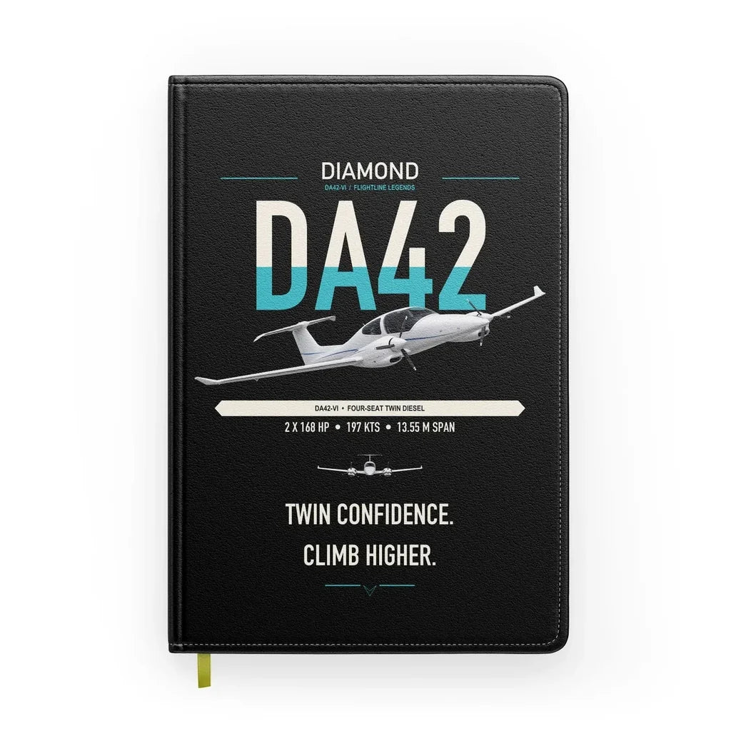 Diamond DA42-VI design on black notebook