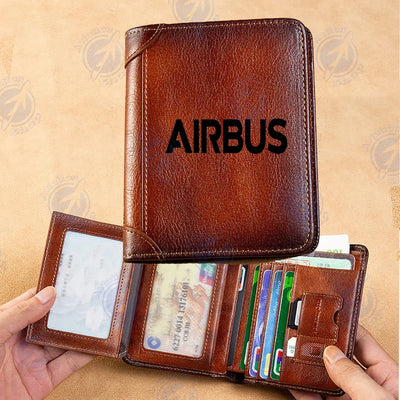 Airbus & Text aviation design leather wallet, leather construction.
