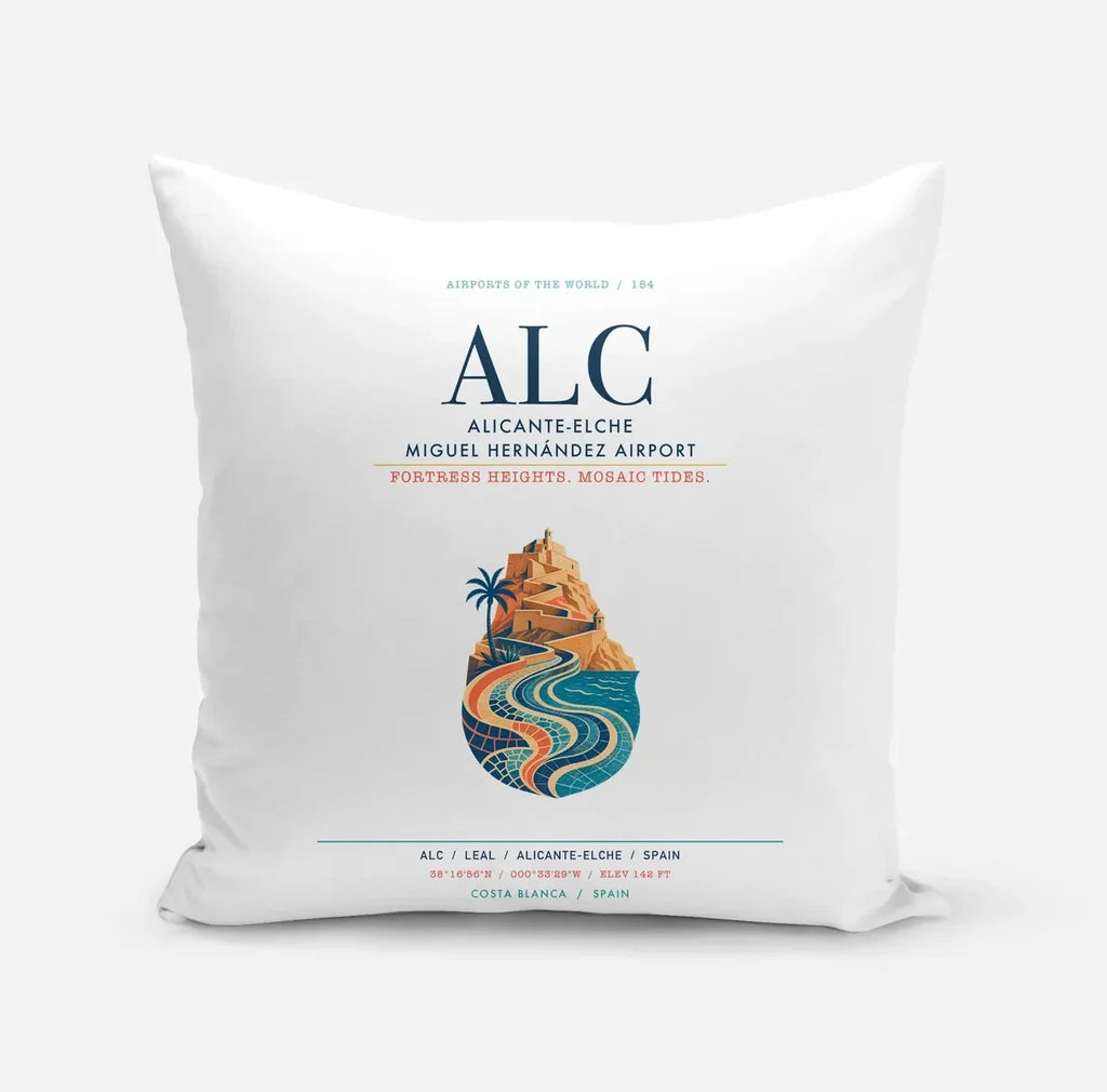 Alicante-Elche Miguel Hernandez Airport (ALC) design on white pillow