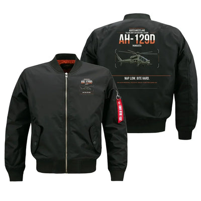 AgustaWestland AH-129D Mangusta design on black bomber jacket, double-side print