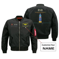 Thumbnail for Brasilia (BSB) design on black bomber jacket with custom name patch