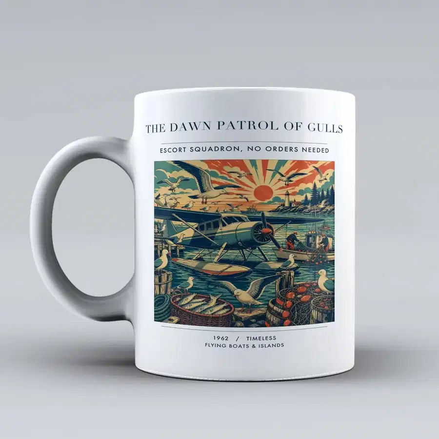VINTAGE G4411 - The Dawn Patrol Of Gulls - Ceramic Mug design on white