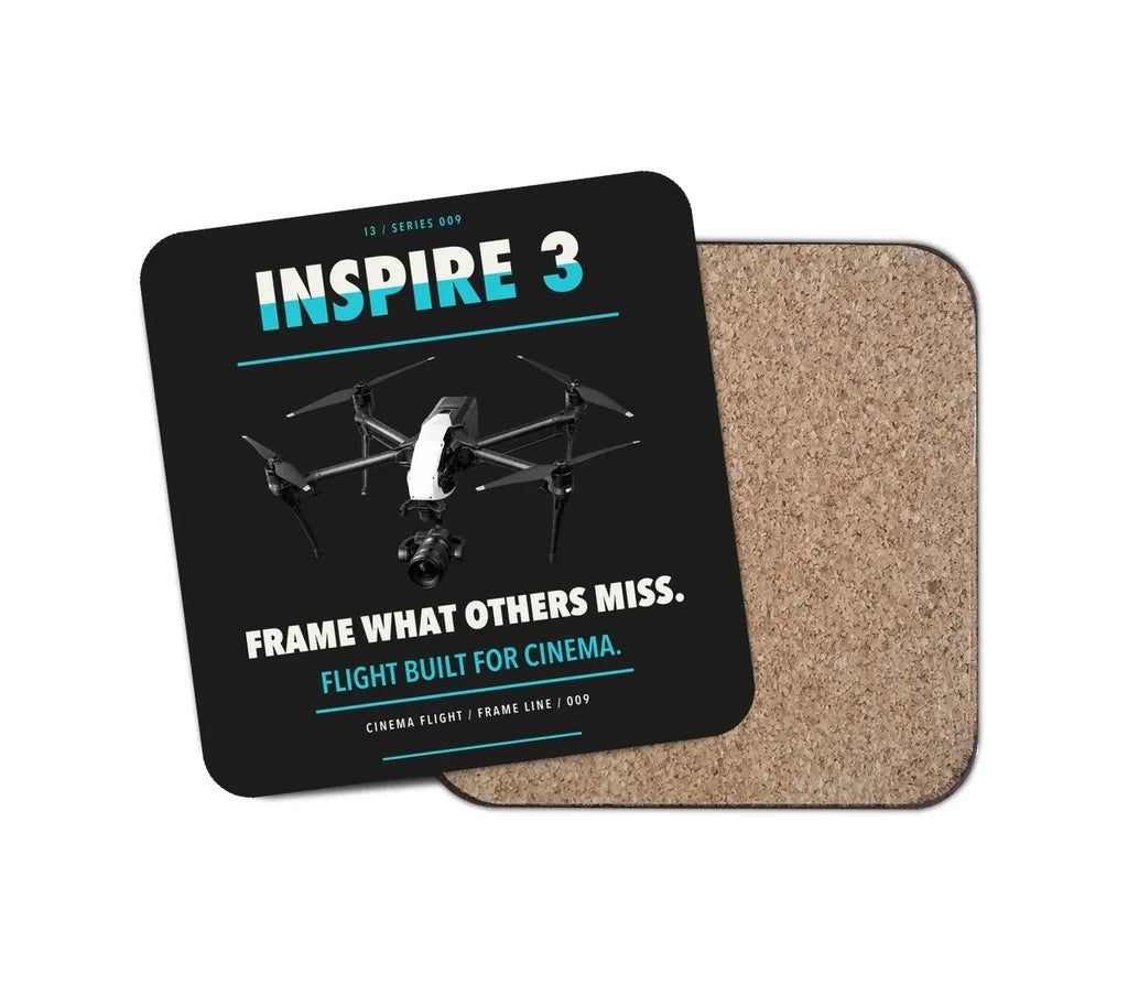 DJI Inspire 3 design on black 1 piece coaster