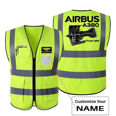 Airbus A380 & Trent 900 Engine aviation design printed on high-visibility reflective fabric reflective vest.
