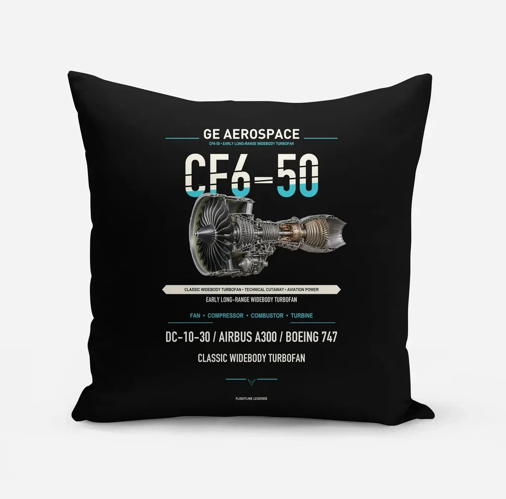 CF6-50 design on black pillow