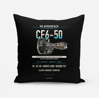 CF6-50 design on black pillow