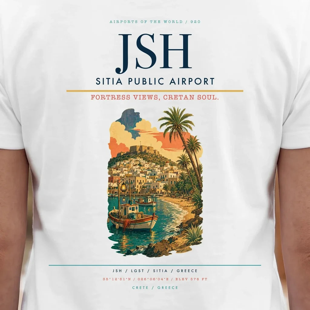 Sitia Public Airport (JSH) double-side t-shirt design close-up cover