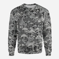Thumbnail for Dark Coloured Airplanes aviation design printed on soft cotton blend 3D sweatshirt.