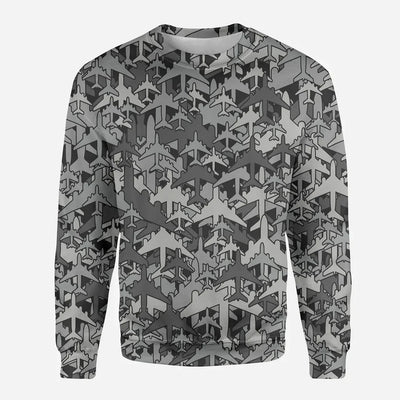 Dark Coloured Airplanes aviation design printed on soft cotton blend 3D sweatshirt.