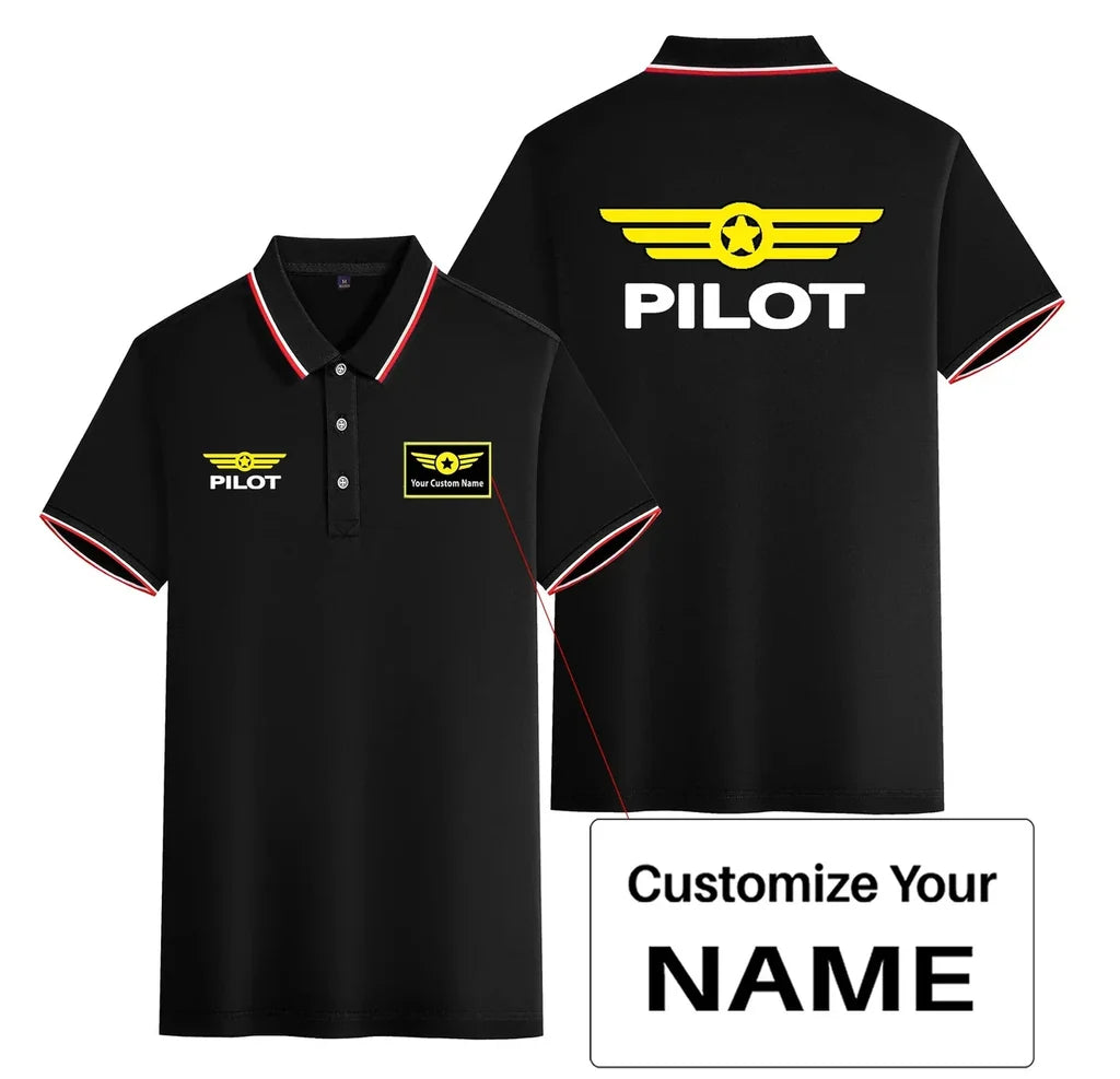 Pilot & Badge Stylish Polo T-Shirts (Double-Side) aviation design printed on soft cotton stylish double-side polo.