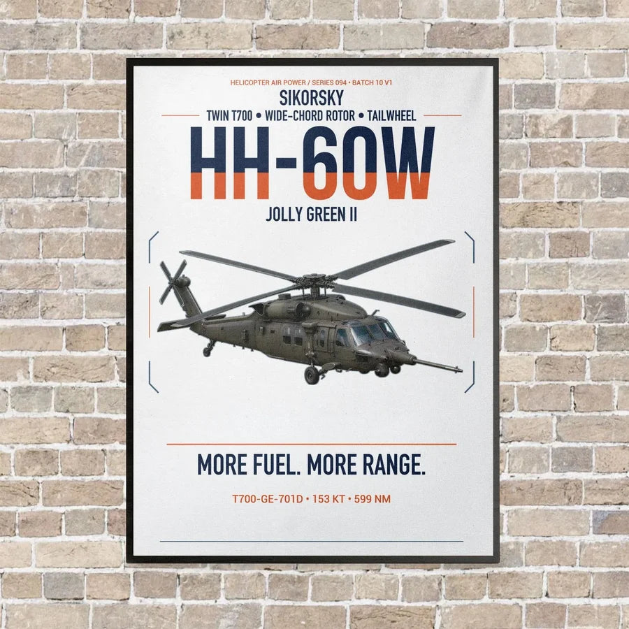 Sikorsky HH-60W Jolly Green II vertical canvas print - framed - white background