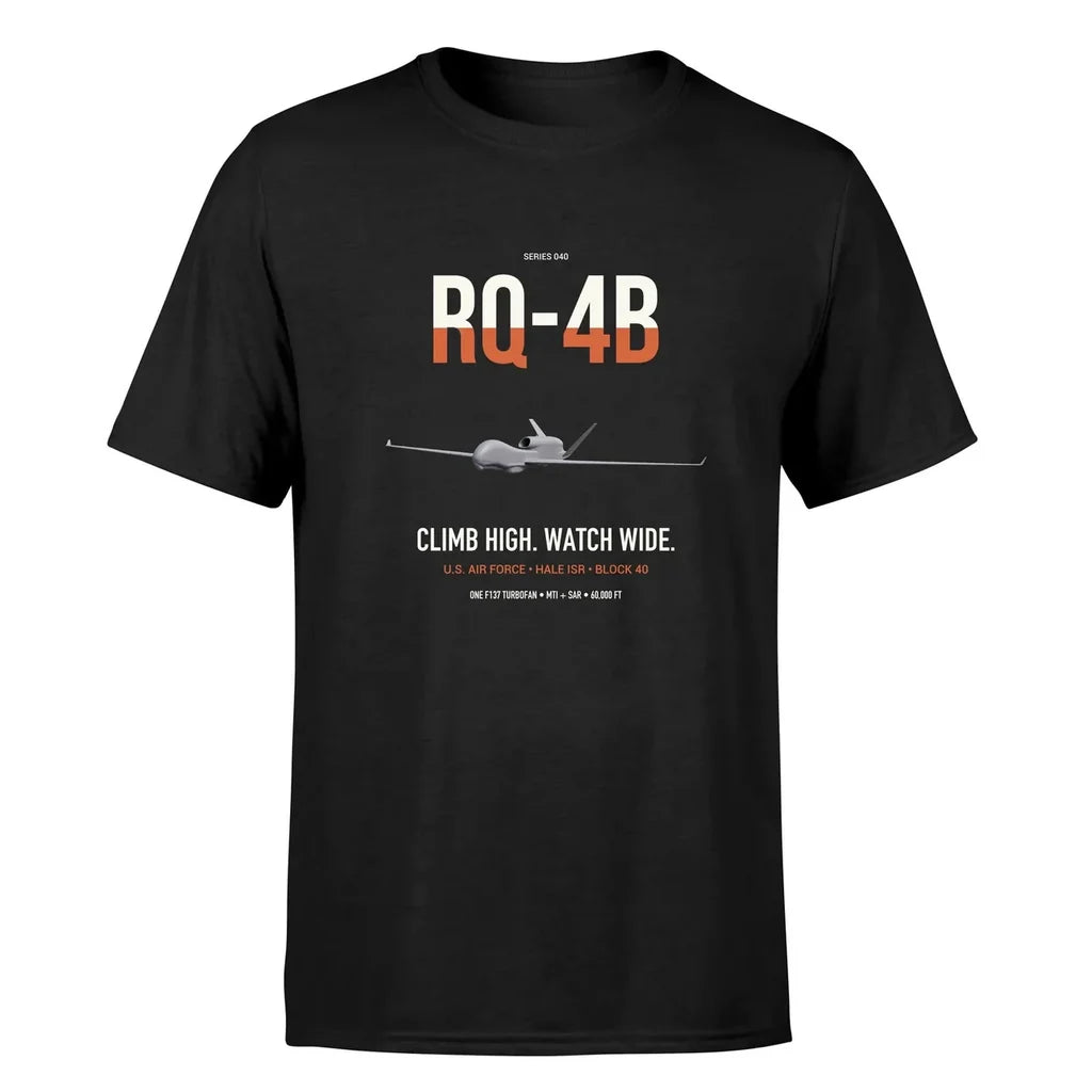 RQ-4B Global Hawk design on black double-side t-shirt, single-side print