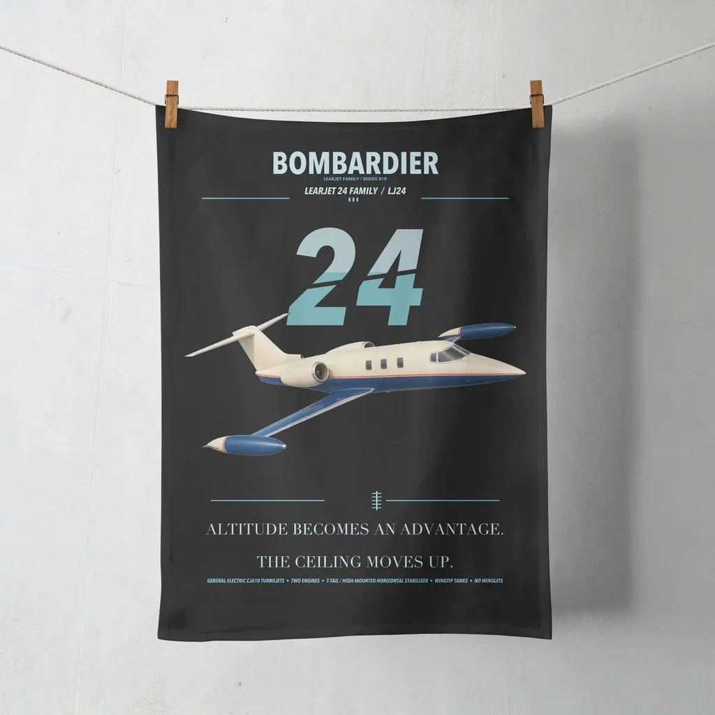 Bombardier Learjet 24 design on black towel