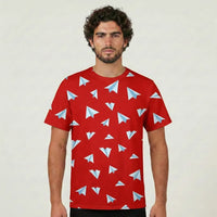 Thumbnail for Paper Airplanes (Red) aviation design printed on soft cotton 3D-print T-shirt.