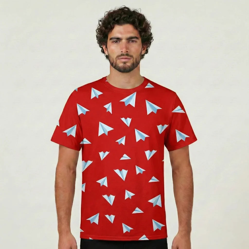 Paper Airplanes (Red) aviation design printed on soft cotton 3D-print T-shirt.