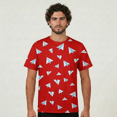 Paper Airplanes (Red) aviation design printed on soft cotton 3D-print T-shirt.