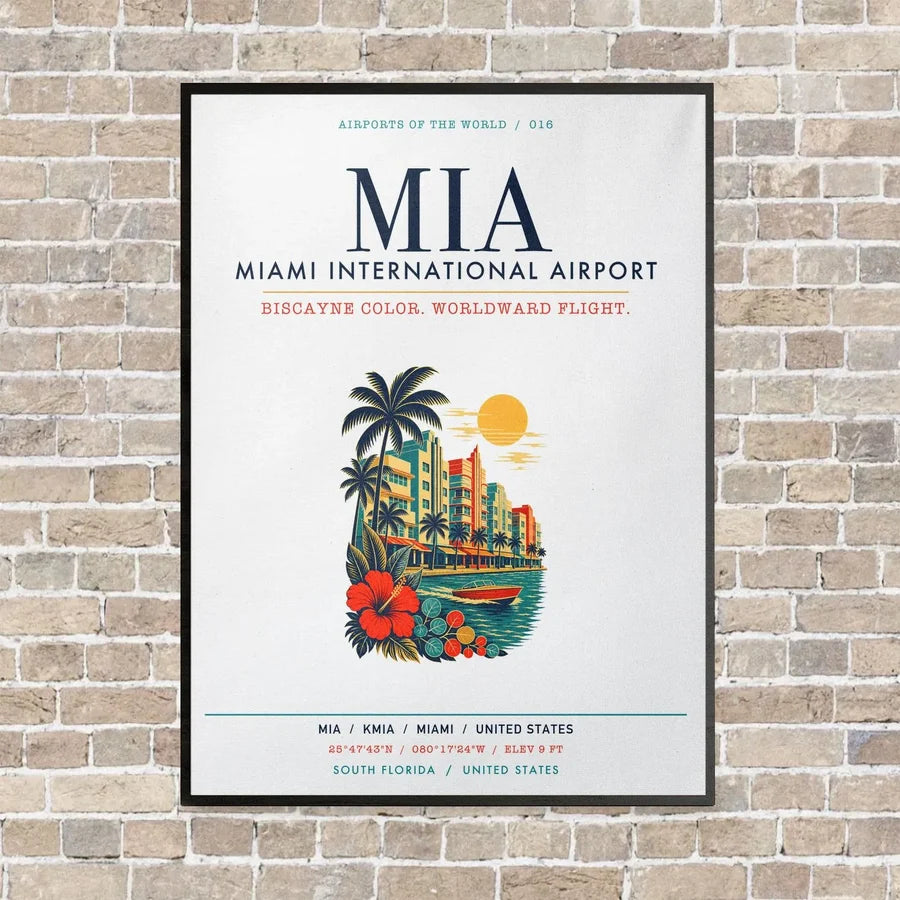 Miami International Airport MIA vertical canvas print - framed - white background