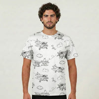 Thumbnail for Cartoon Planes aviation design printed on soft cotton 3D-print T-shirt.