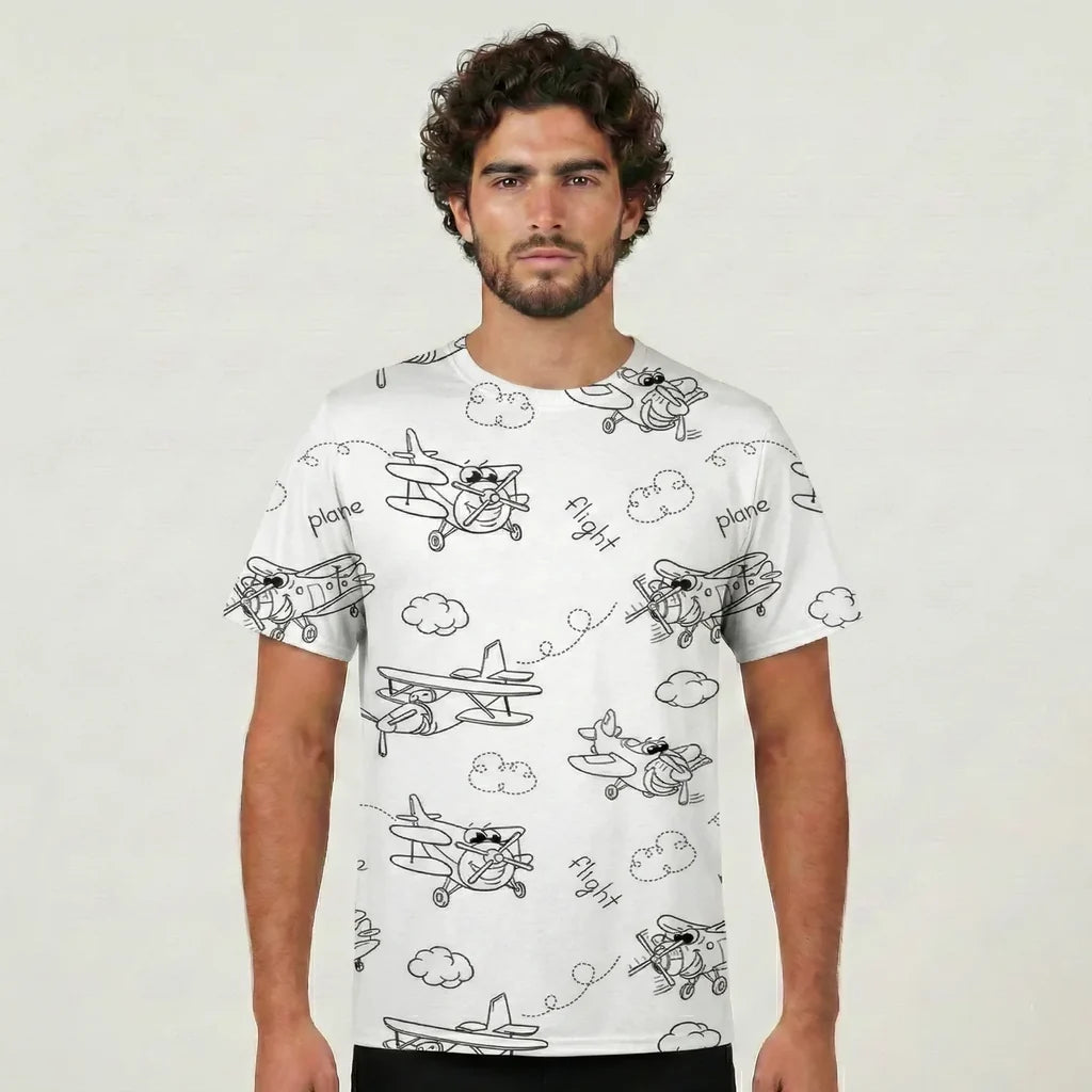 Cartoon Planes aviation design printed on soft cotton 3D-print T-shirt.
