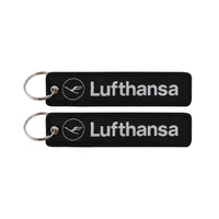Thumbnail for Lufthansa Airlines Black aviation Remove Before Flight key chain, aviation-tag style webbing.