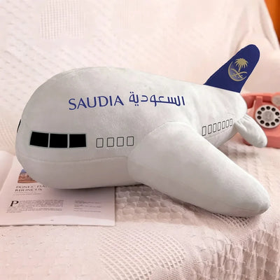 Saudi Arabian Airlines aviation design on soft polyester filling airplane-shape decorative pillow.