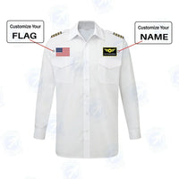 Thumbnail for Custom Flag & Name with (Special Badge) aviation design printed on crisp poplin cotton long-sleeve pilot shirt.