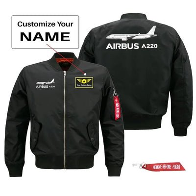 The Airbus A220 Pilot Jackets (Customizable) aviation design printed on comfortable shell with classic fit designed jacket.
