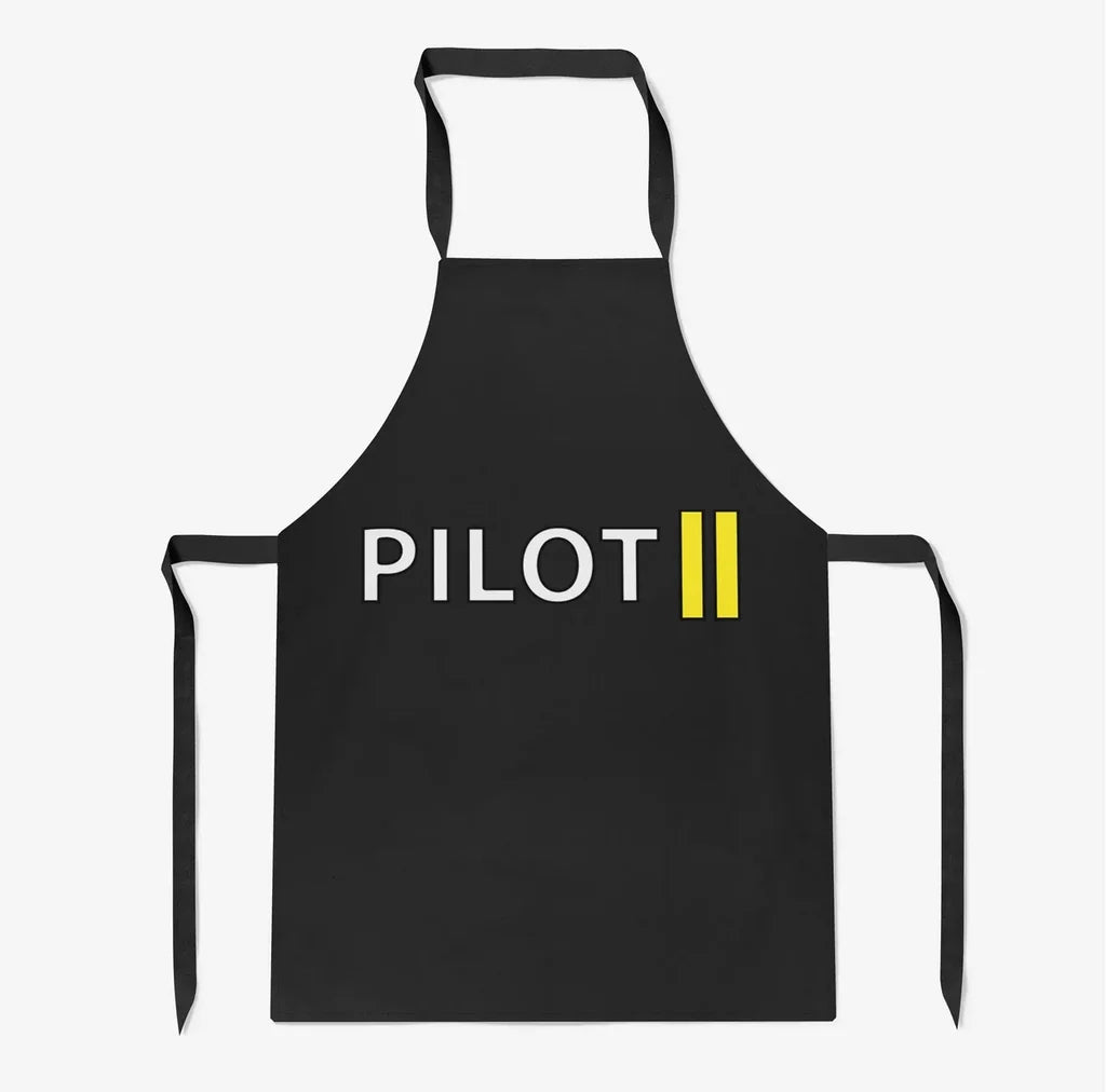Pilot & Stripes (2 Lines) aviation design on durable cotton blend kitchen apron.