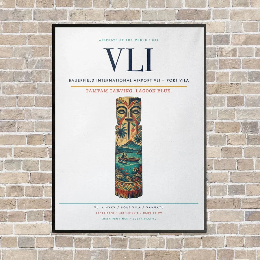Bauerfield International Airport VLI — Port Vila vertical canvas print - framed - white background