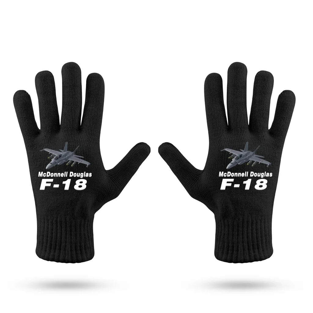 The McDonnell Douglas F18 aviation design on soft knit fabric gloves.