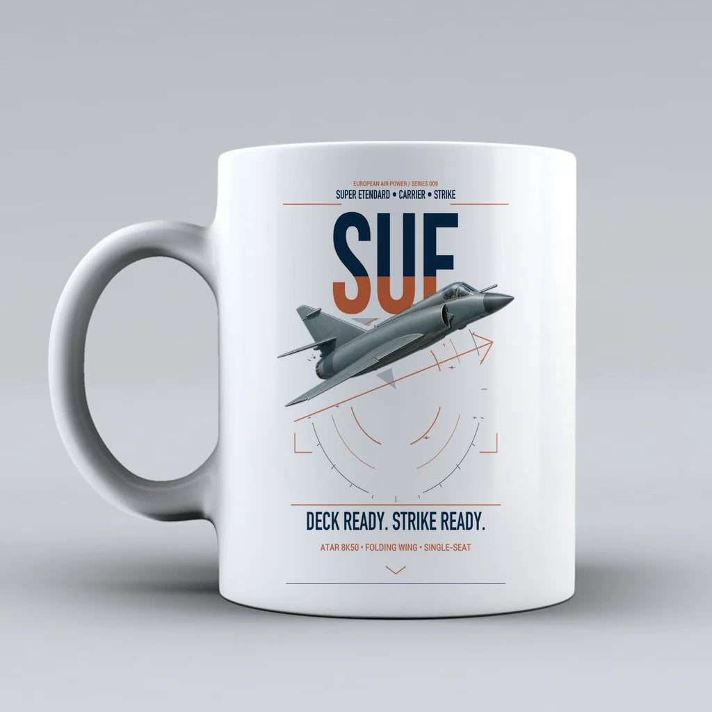 Dassault Super Étendard design on white ceramic mug, double-side print