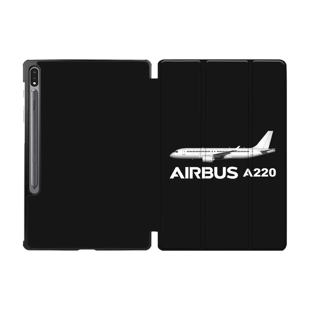 The Airbus A220 aviation design on tablet case for Samsung tablet.