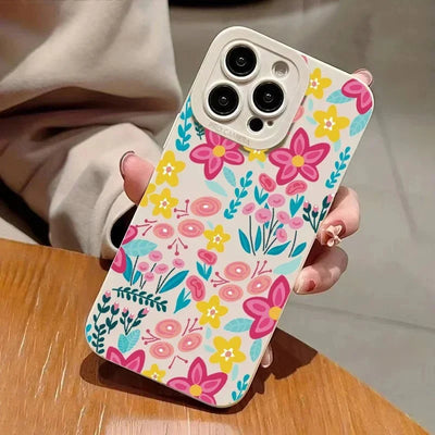 Minimalist Fresh Color Colorful flowers Style Phone Case For iPhone Shockproof Silicone aviation design on fashion iPhone case.