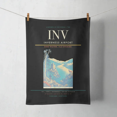 Inverness Airport (INV) design on black towel