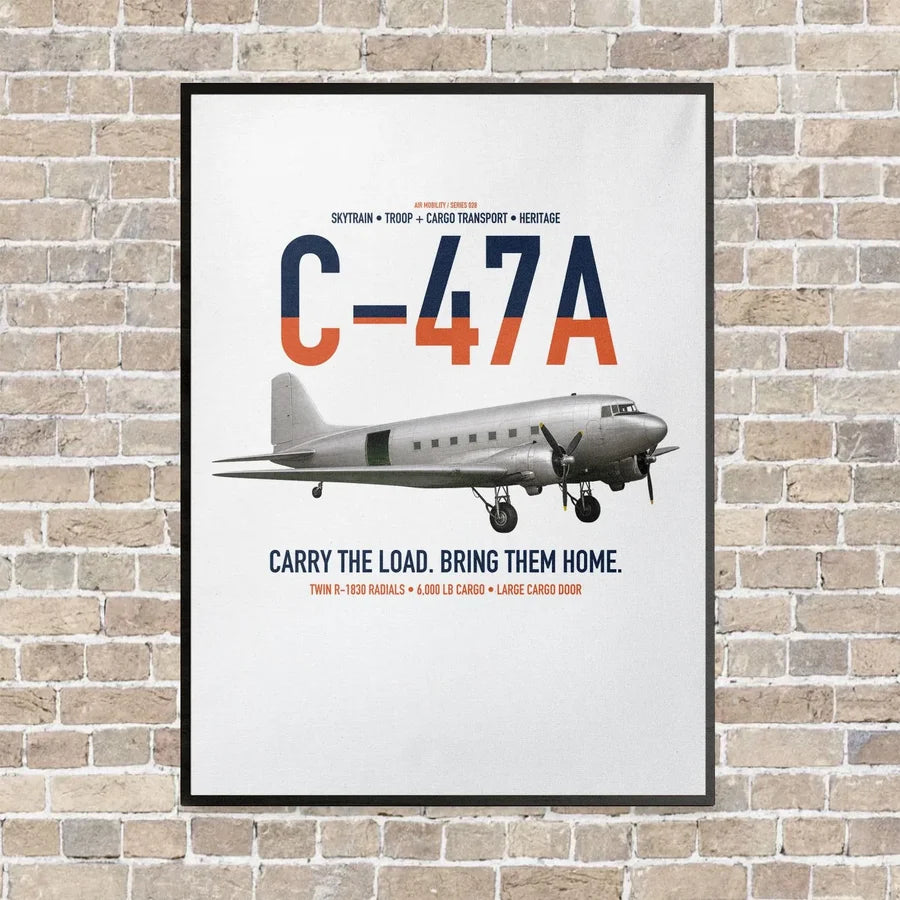 C-47A Skytrain vertical canvas print - framed - white background