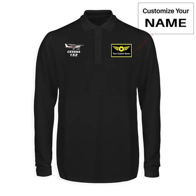 The Cessna 152 aviation design printed on soft cotton long-sleeve polo shirt.